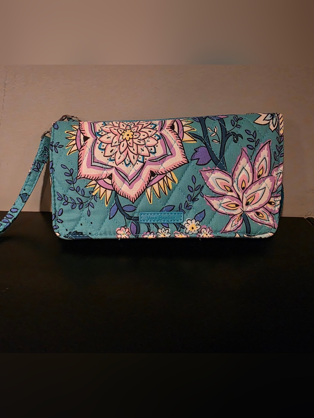 Vera Bradley Teal Floral Wristlet Wallet Peacock Garden Pattern